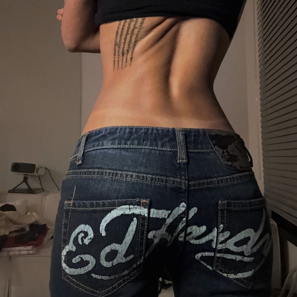 Ed Hardy Vintage Low Rise Flares with White Print